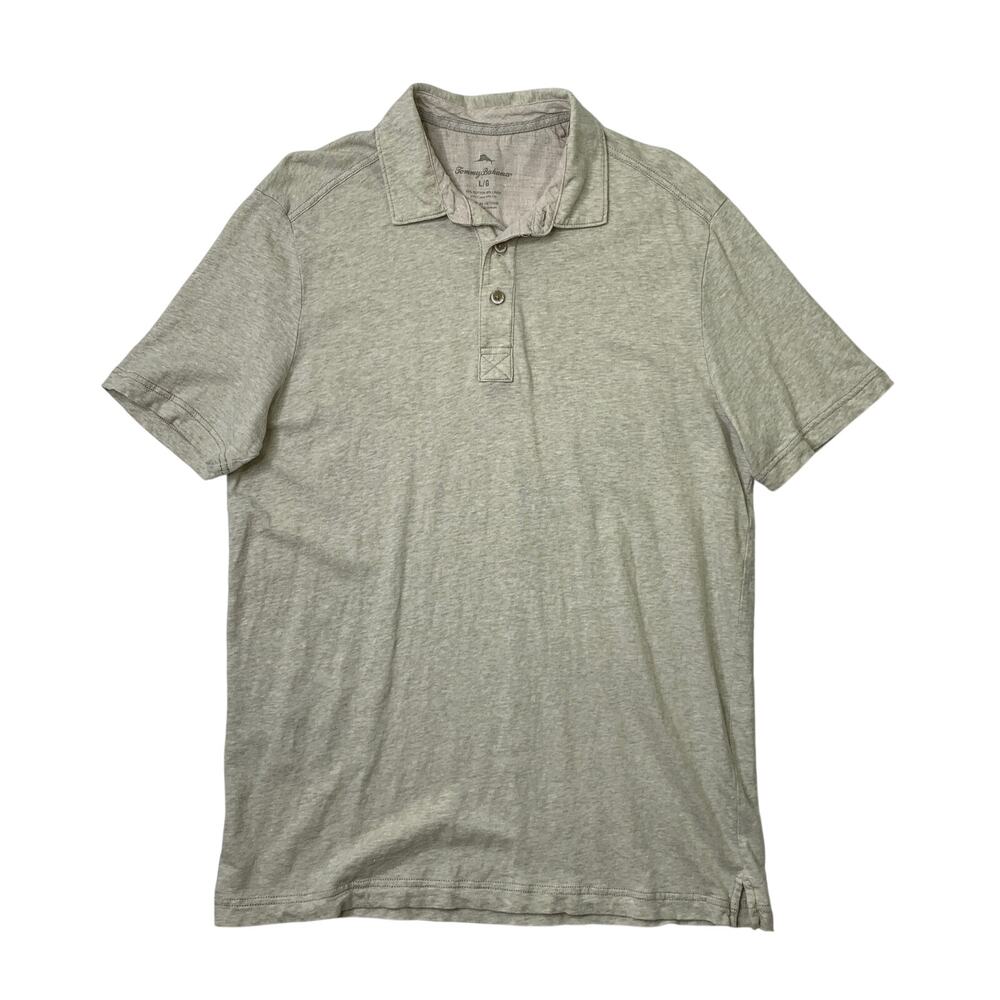 Tommy Bahama Polo Shirt Mens L Large Cream Laurito Beach Cotton Linen Blend